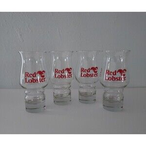 Vintage Red Lobster Pilsner Beer Hurricane Drinking Glasses Set of 4 Stackable